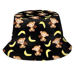 Mütze mit Affen und Bananen-Aufdruck, trendig, Tiermuster, Fischerhüte für Damen und Herren, wendbar, verstaubar, Affen-Muster - 9, Einheitsgr��e von ASYG