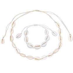 ASYKNM Natürliche Muschel Halskette und Armband Set – 2 Stück Muschelketten – Stilvolles Accessoire für den perfekten Strand-Look von ASYKNM