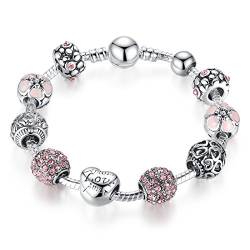 A TE® Armband Charms Rosa Kristall Amor Herz Beads Damen Geschenk #JW-B127(18cm/20cm) (21.00) von ATE