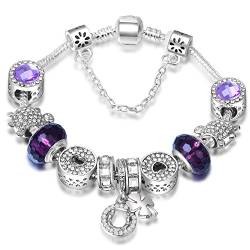 ATE Charm Armband mit Sicherheitskette Beads Armkette Damen Geschenk (Lila) von ATE