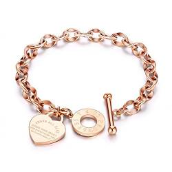 ATEIELLI Damen Armband Herz Edelstahl Rosegold Plattiert Armkette mit T-Verschluss b157 von ATEIELLI