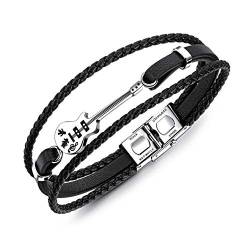 ATEIELLI Herren Armband Gitarre PU Leder Schwarz Braun mit Edelstahl Verschluss B306 (Gitarre-3) von ATEIELLI