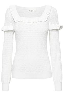 ATELIER RÊVE ICHI IRFANTINO LS Damen Strickpullover Feinstrick Pullover Karree-Kragen Struktur-Strick mit Rüschen, Größe:XL, Farbe:Cloud Dancer (114201) von ATELIER RÊVE ICHI