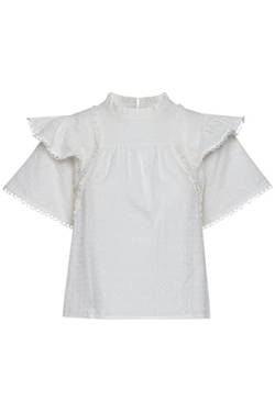 Atelier RÊVE IRESTEE Damen Kurze Bluse mit Rüschen und Volants Kurzarm mit Stehkragen, Größe:40, Farbe:Bright White (110601) von ATELIER RÊVE ICHI