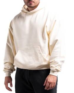 ATHLETIC AESTHETICS Unisex Oversize Hoodie aus 100% Bio-Baumwolle - Hochqualitativer Kapuzenpullover mit Dropped Shoulders - Hergestellt in Portugal - 470 GSM - Für Herren und Damen (Cream) von ATHLETIC AESTHETICS