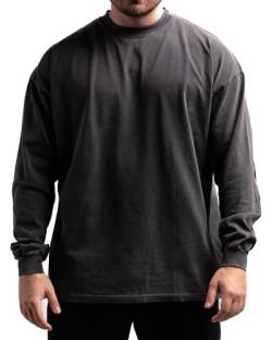 Unisex Oversized Longsleeve Shirt aus 100% Bio-Baumwolle - Premium Langarmshirt, 235 GSM - Hergestellt in Portugal - Minimalistisches Design (Vintage Black) von ATHLETIC AESTHETICS