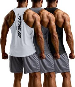 ATHLIO 3er-Pack Herren Dry Fit Muscle Workout Tank Tops Y-Back Bodybuilding Gym Shirts Athletic Fitness Tank Top, Quick Dry 3er Pack schwarz/grau/weiß, XL von ATHLIO