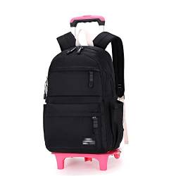 ATHUAH Rollrucksack für Kinder, atmungsaktiver und bequemer Rucksack, einfache Trolley-Schultasche, schwarz, großes Rad, Abnehmbarer Rucksack mit Rollen für Kinder von ATHUAH
