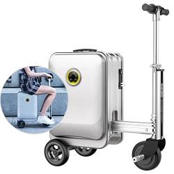 ATHUAH Smart Riding Suitcase Gepäck, Handgepäck-Check-in-Koffer, LED-Blinklicht, Rückfahrfunktion, USB-Aufladung, Smart APP (Silber) von ATHUAH