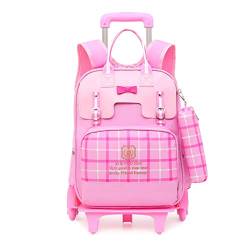 ATHUAH Trolley-Koffer für Kinderschule, Back-Pull-Dual-Purpose-Trolley-Schultasche, abnehmbare einfache Schultasche, rosa, kleine sechs Räder, Kinder-Trolley-Rucksack von ATHUAH
