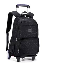 ATHUAH Trolley-Koffer für die Kinderschule, Trolley-Schultasche mit großem Fassungsvermögen, rückziehbare, rutschfeste Schultasche mit doppeltem Verwendungszweck, schwarz, sechs Runden, von ATHUAH