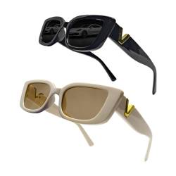ATJTYSX 2 Stück Sonnenbrille, Rechteck Sonnenbrille für Frauen Männer, Unisex Sonnenbrille, mit UV400 Schwarz Sunglasses, Schutz Classic Sunglasses Eckig von ATJTYSX