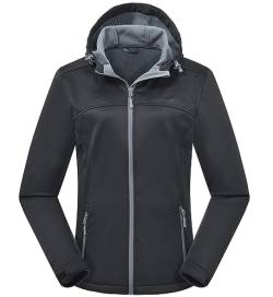 ATLASLAVA Damen Softshelljacke Leichte mit Fleece-Futter Kapuze Windjacke Laufen Wandern BLACK M von ATLASLAVA