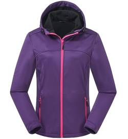 ATLASLAVA Damen Softshelljacke Leichte mit Fleece-Futter Kapuze Windjacke Laufen Wandern PURPLE L von ATLASLAVA