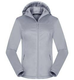 ATLASLAVA Damen Softshelljacke Leichte mit Fleece-Futter Kapuze Windjacke Laufen Wandern SILVER L von ATLASLAVA