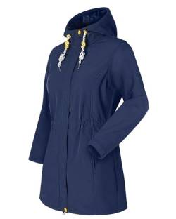 ATLASLAVA Damen Winterjacke Lang Mantel Warm Fleece gefüttert Kapuze Outdoor softshelljacke NAVY BLUE-3XL von ATLASLAVA