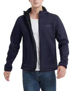 ATLASLAVA Softshelljacke Herren Leichte übergangsjacke GefüTterte Wanderjacke mit Kapuze Wasserdicht Winddicht Outdoor Navy blau M von ATLASLAVA