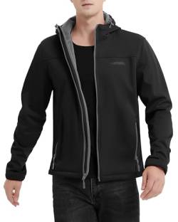 ATLASLAVA Softshelljacke Herren Leichte übergangsjacke GefüTterte Wanderjacke mit Kapuze Wasserdicht Winddicht Outdoor Schwarz M von ATLASLAVA