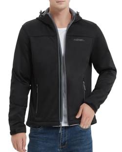 ATLASLAVA Softshelljacke Herren übergangsjacke mit Kapuze Atmungsaktiv Arbeitsjacke Wanderjacke Winddicht für Men Black 2XL von ATLASLAVA