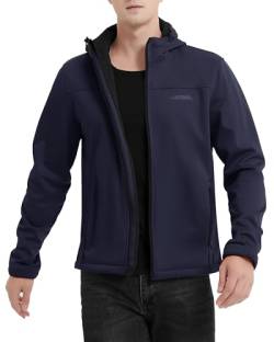 ATLASLAVA Softshelljacke Herren Leichte übergangsjacke GefüTterte Wanderjacke mit Kapuze Wasserdicht Winddicht Outdoor Navy blau S von ATLASLAVA