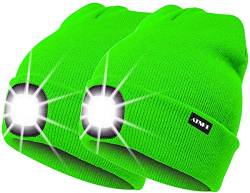 ATNKE 2Pcs Neue Warme LED beleuchtete Mütze,Unisex USB wiederaufladbare Laufmütze Ultra Bright 4 LED wasserdichte Lichtlampe Mehrfarbig/Fluorescent Green von ATNKE