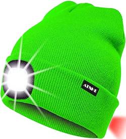 ATNKE 8LED beleuchtete Strickmütze, wiederaufladbare USB-Scheinwerferkappe mit extrem Heller, wasserdichter Lampe und Blinkender Alarm Rotes Rücklicht Multi-Color/Fluorescent Green von ATNKE