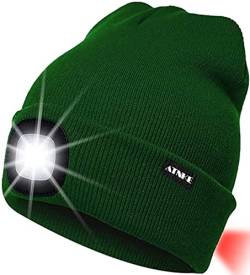 ATNKE 8LED beleuchtete Strickmütze, wiederaufladbare USB-Scheinwerferkappe mit extrem Heller, wasserdichter Lampe und Blinkender Alarm Rotes Rücklicht Multi-Color/Green von ATNKE
