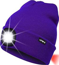 ATNKE 8LED beleuchtete Strickmütze, wiederaufladbare USB-Scheinwerferkappe mit extrem Heller, wasserdichter Lampe und Blinkender Alarm Rotes Rücklicht Multi-Color/Purple von ATNKE