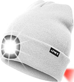 ATNKE 8LED beleuchtete Strickmütze, wiederaufladbare USB-Scheinwerferkappe mit extrem Heller, wasserdichter Lampe und Blinkender Alarm Rotes Rücklicht Multi-Color/White von ATNKE