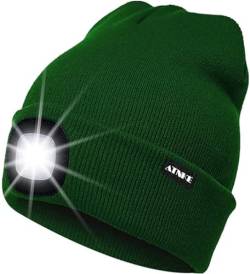 ATNKE LED Beleuchtete Mütze,Wiederaufladbare USB Laufmütze mit Licht Extrem Heller 4 LED Lampe Winter Warme Stirnlampe für Herren und Damen Geschenke/Green von ATNKE