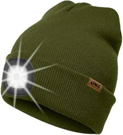 ATNKE LED Beleuchtete Mütze mit Licht,Wiederaufladbare USB 4 LED Beleuchtete Laufmütze Extrem Heller Lampe Winter Warme Stricken Mütze Technik Geschenke für Herren und Damen/Army Green von ATNKE