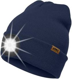 ATNKE LED Beleuchtete Mütze mit Licht,Wiederaufladbare USB 4 LED Beleuchtete Laufmütze Extrem Heller Lampe Winter Warme Stricken Mütze Technik Geschenke für Herren und Damen/Light Navy Blue von ATNKE