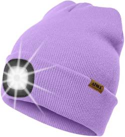 ATNKE LED Beleuchtete Mütze mit Licht,Wiederaufladbare USB 4 LED Beleuchtete Laufmütze Extrem Heller Lampe Winter Warme Stricken Mütze Technik Geschenke für Herren und Damen/Taro Purple von ATNKE