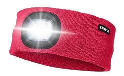 ATNKE LED Beleuchtetes Stirnband, Wiederaufladbare USB Lauf Stirnbänder mit Licht Extrem Heller 4 LED Lampe Winter Warme Stirnlampe für Herren und Damen Geschenke/Rot von ATNKE