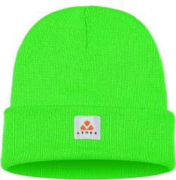 ATNKE Strick Beanie Mütze Dehnbar Weich Warm Täglich Winter Mützen mit Manschetten für Herren und Damen Geschenke/Fluorescent Green von ATNKE