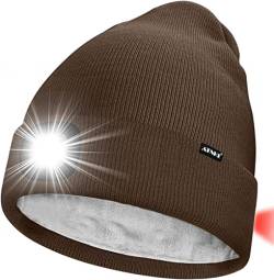 ATNKE Unisex 8 LED Mütze mit Licht,Wiederaufladbare USB Rot Blinkendes Alarm Rücklicht Laufmütze Lampe Winter Warme Gefüttertes Fleece Stricken Mütze für Herren und Damen Geschenke/Coffee von ATNKE