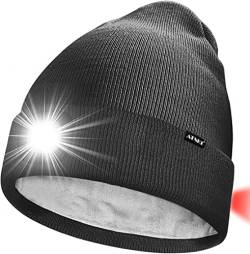 ATNKE Unisex 8 LED Mütze mit Licht,Wiederaufladbare USB Rot Blinkendes Alarm Rücklicht Laufmütze Lampe Winter Warme Gefüttertes Fleece Stricken Mütze für Herren und Damen Geschenke/Dark Grey von ATNKE