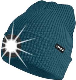 ATNKE Unisex LED Mütze mit Licht,Wiederaufladbare USB 4 LED Beleuchtete Laufmütze Extrem Heller Lampe Winter Warme Stricken Mütze für Herren und Damen Geschenke/Dark Green von ATNKE