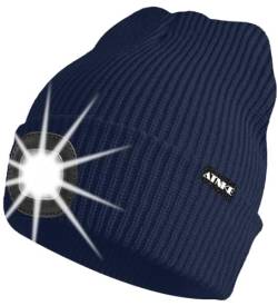 ATNKE Unisex LED Mütze mit Licht,Wiederaufladbare USB 4 LED Beleuchtete Laufmütze Extrem Heller Lampe Winter Warme Stricken Mütze für Herren und Damen Geschenke/Light Navy Blue von ATNKE