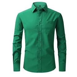 ATOFY Herren Langarm Kleid Hemd Regular Fit Casual Button-Down Solid Shirt mit Taschen, Grasgrün, Klein von ATOFY