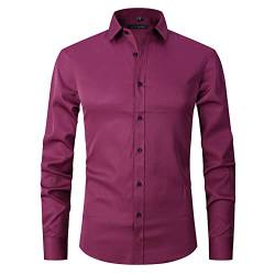 ATOFY Herren Langarm Kleid Hemd Regular Fit Casual Button-Down Solid Shirts, Violett, Rot, Mittel von ATOFY