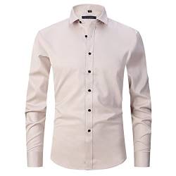 ATOFY Herren Langarm Kleid Shirt Slim Fit Casual Button-Down Solid Shirts, Beige, Klein von ATOFY