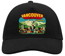 Vancouver Canada British Columbia Bequeme Unisex-Baseball-Truckerkappe aus gebürsteter Baumwolle mit Schnalle Schwarz von ATPRINTS