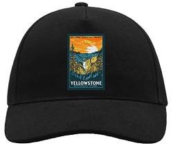 Yellowstone National Park Wyoming Montana Idaho Sunset Forest Bequeme Unisex-Baseball-Truckerkappe aus gebürsteter Baumwolle mit Schnalle Schwarz von ATPRINTS