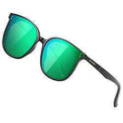 ATTCL Damen Sonnenbrille rund verspiegelt TR90 Rahme HD Nylonlinse Ultra Leicht JD222 Black+green von ATTCL