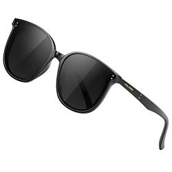 ATTCL Damen Sonnenbrille rund verspiegelt TR90 Rahme HD Nylonlinse Ultra Leicht JD222 Black von ATTCL