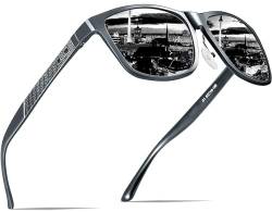 ATTCL Herren Polarisierte Fahren Sonnenbrille Al-Mg Metall Rahme Ultra Leicht 8587-Gray UV400 CAT 3 CE von ATTCL