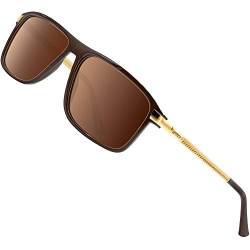 ATTCL Herren Polarisierte Sonnenbrille mit Rechteckig Metallrahmen Fahr Angeln Golf Sonnenbrillen UV400 Schutz 2055 Gold+Brown von ATTCL