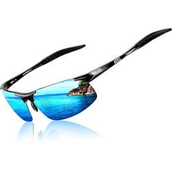 ATTCL Herren Polarisierte Treiber Glasses Sport Sonnenbrille Al-Mg Metallrahme Ultra leicht verspiegelt sonnenbrillen 8177 Blau von ATTCL