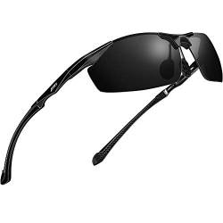 ATTCL Herren Sportbrille Polarisierte Sonnenbrille Fahrerbrille Al-Mg Metall Rahme Ultra Leicht 8585 Black UV400 CAT 3 CE von ATTCL